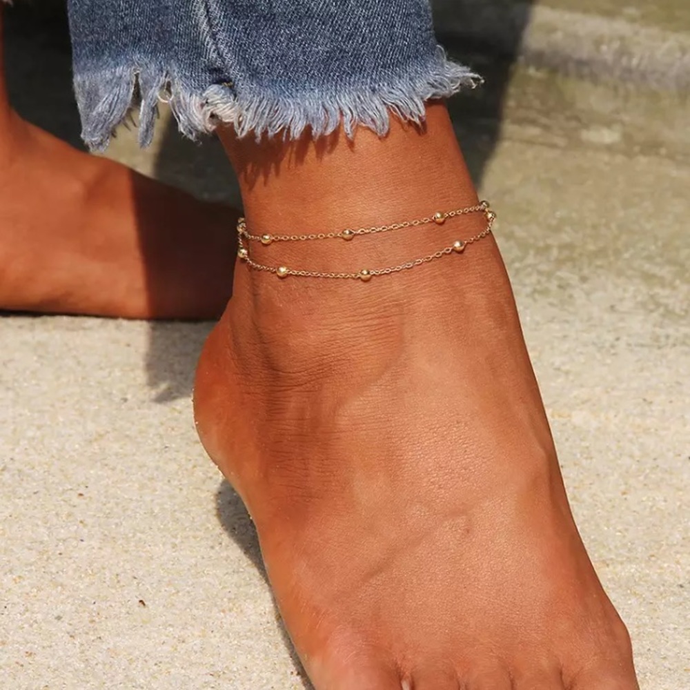 🎉 New Double Layer Gold Plated Ankle Anklet Bracelet